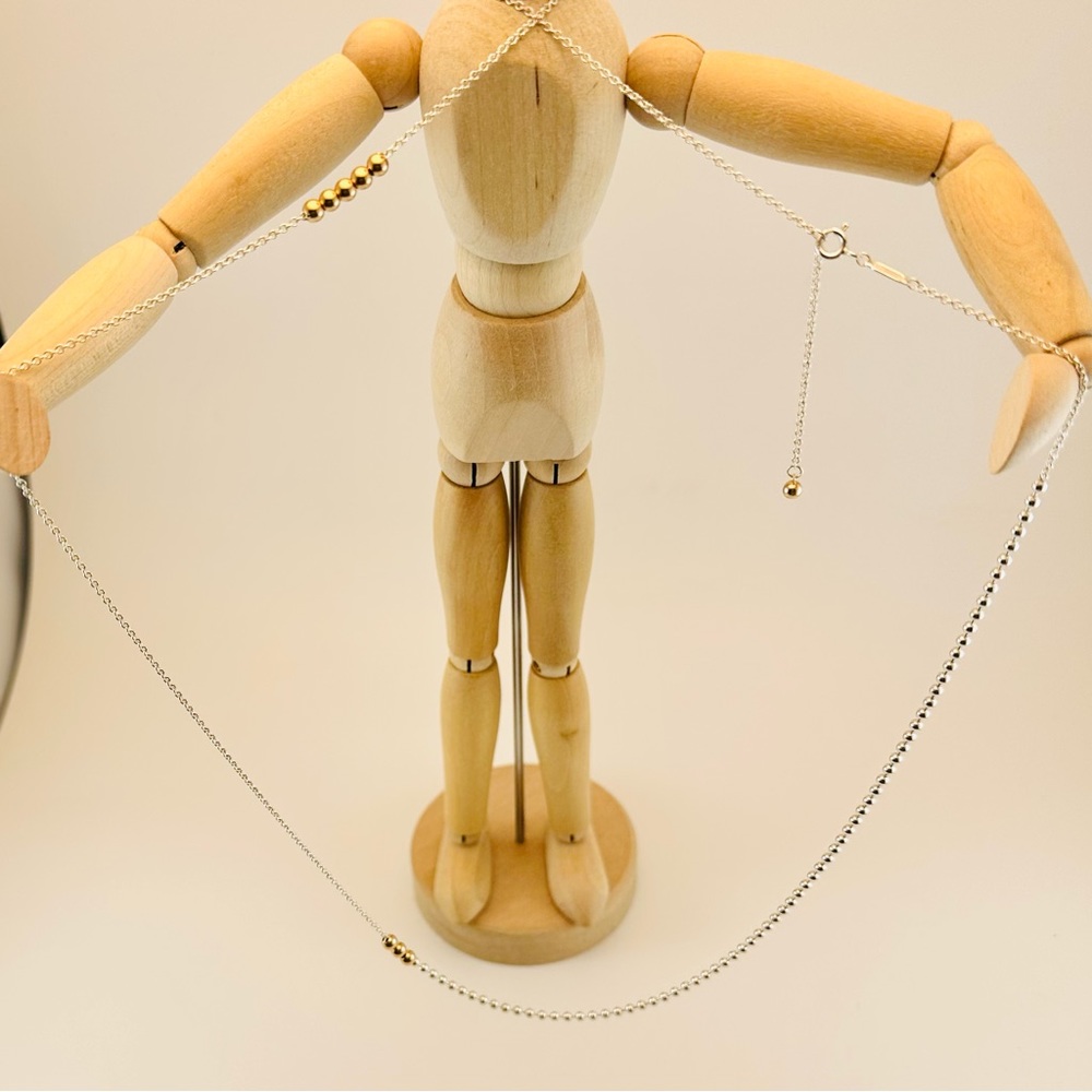 TIFFANY & CO MIXED BEAD & LINK CHAIN 18K GOLD & STERLING SILVER. ADJ 30-28”. NEW